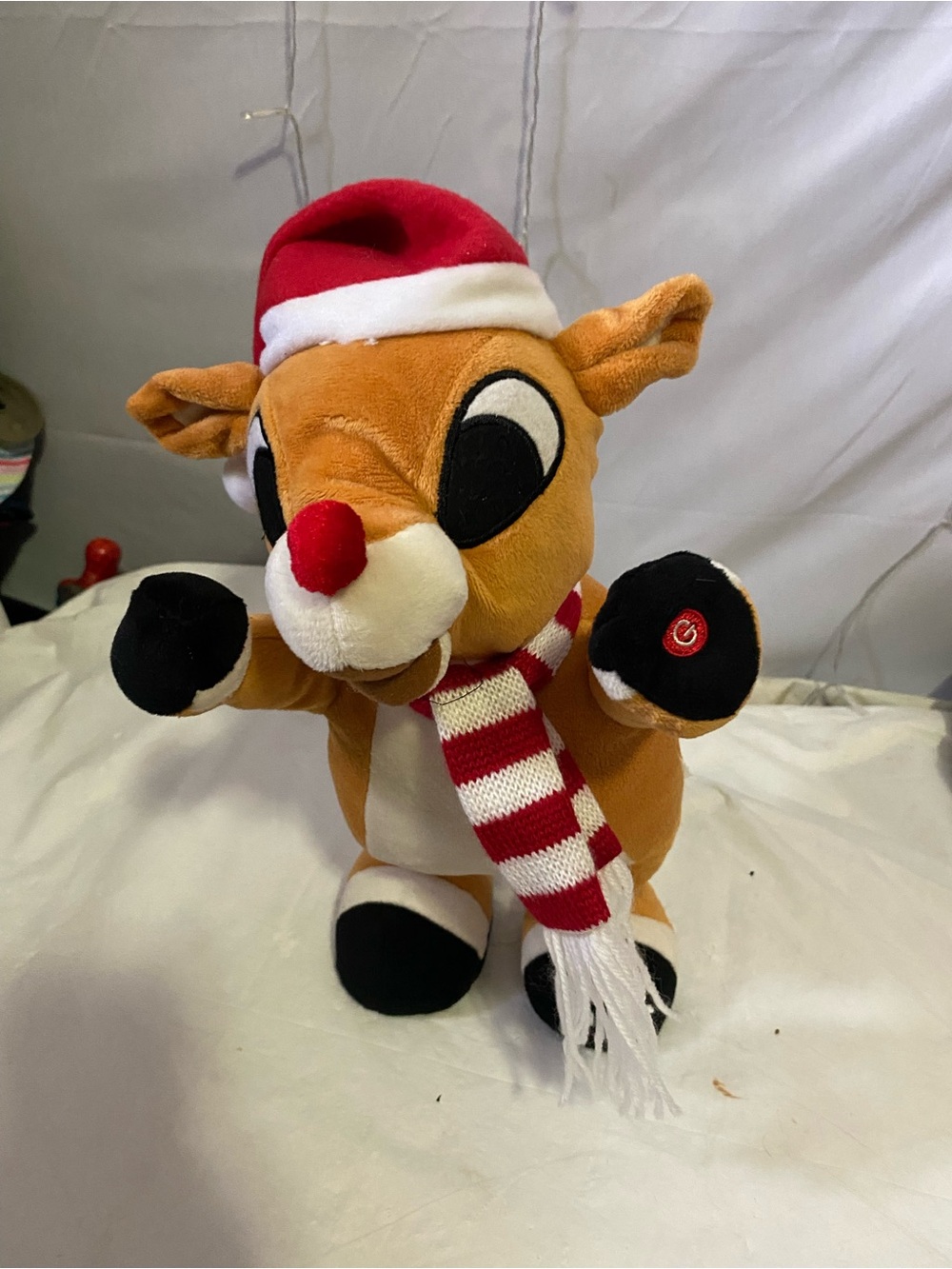 Holiday Reindeer Plush Toy with Red Scarf and Santa Hat